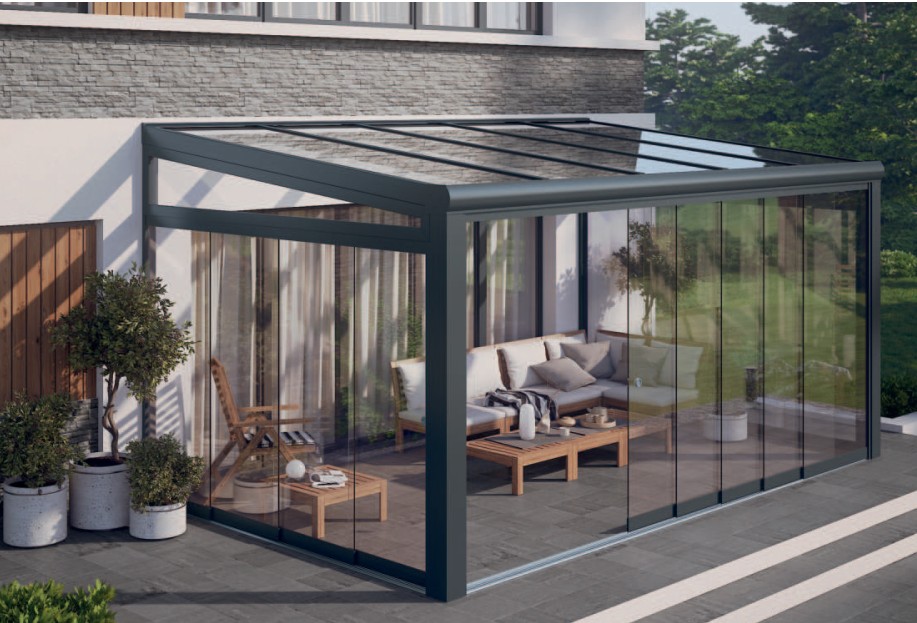 Panorama-Schiebeanlage für Terrassenüberdachung