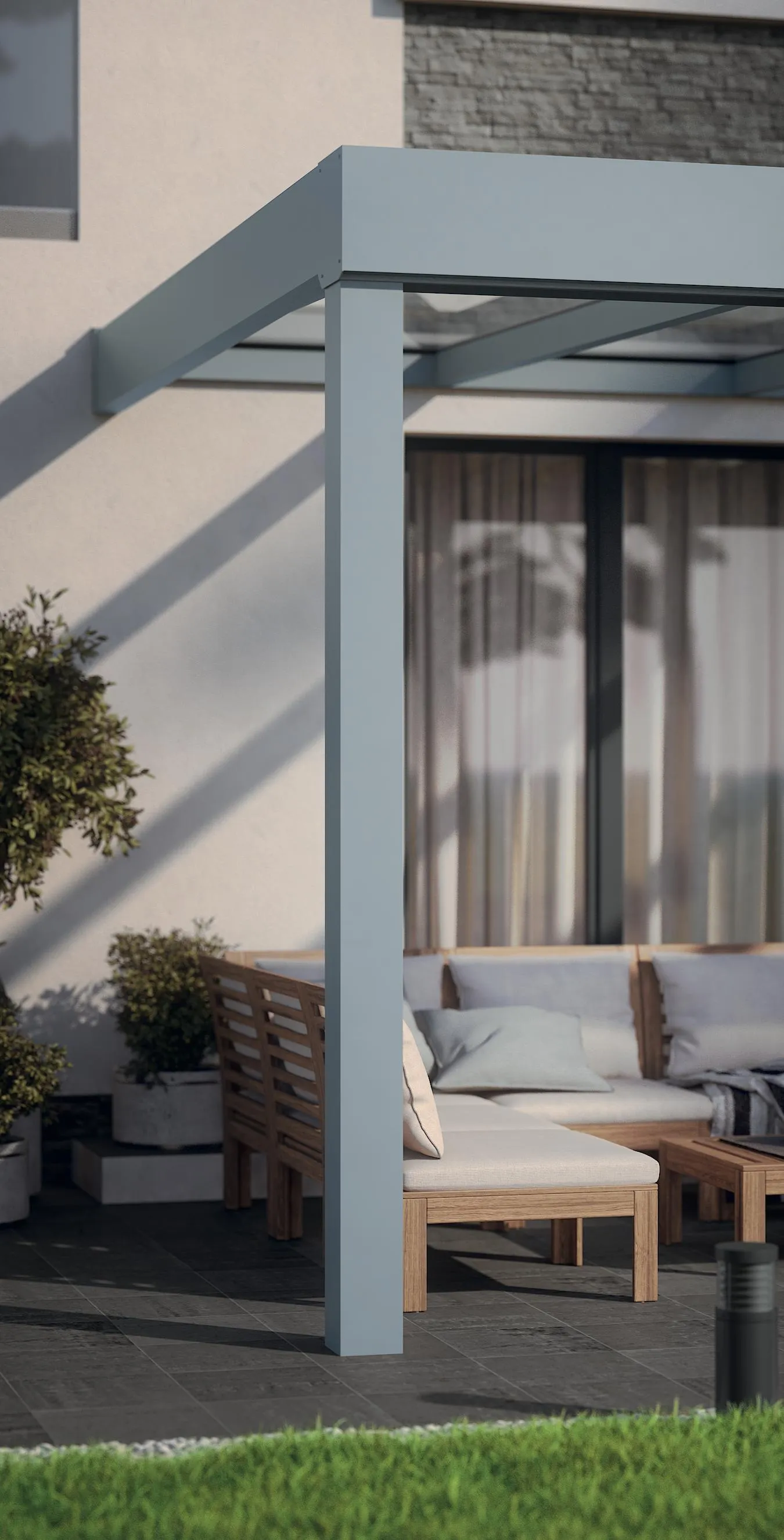 Elegantes Terrassendach aus Glas und Aluminium